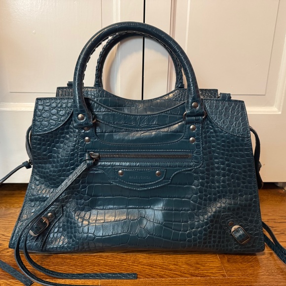 Balenciaga Handbags - Balenciaga Elegant Crocodile-Embossed Blue Handbag NWT